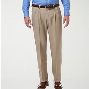 Haggar E-CLO Repreve Stria Dress Pants 34x29‎ Khaki Classic Fit Pleated NWT